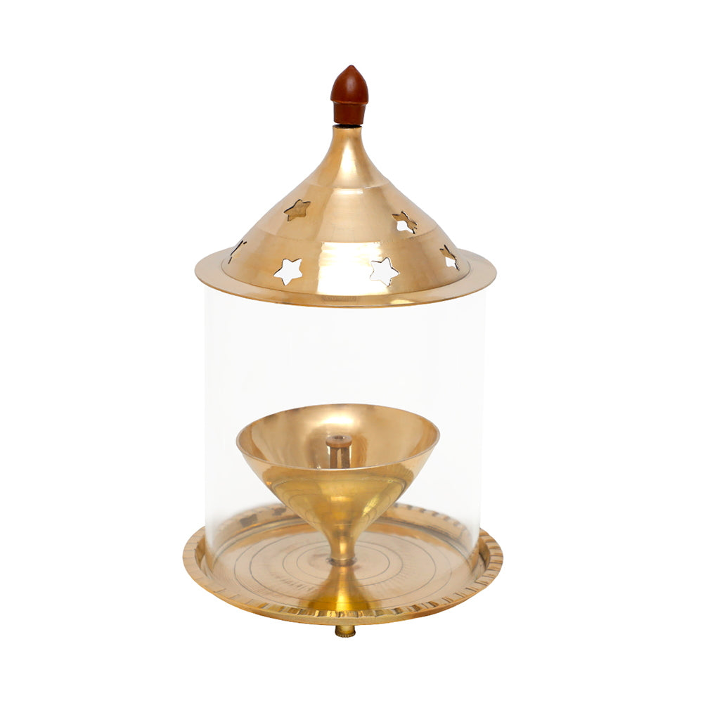 Shubhkart Nitya Brass Diya With Borosilicate Glass - 251 gms - 1 U