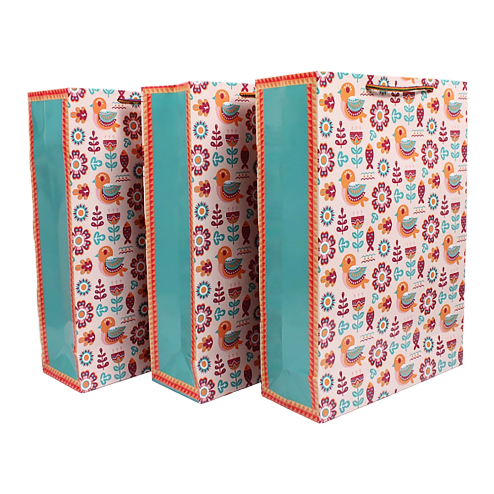 Archies Madhubani Fish & Sparrow Design Printed Paper Gift Bag (Large) - 3 U
