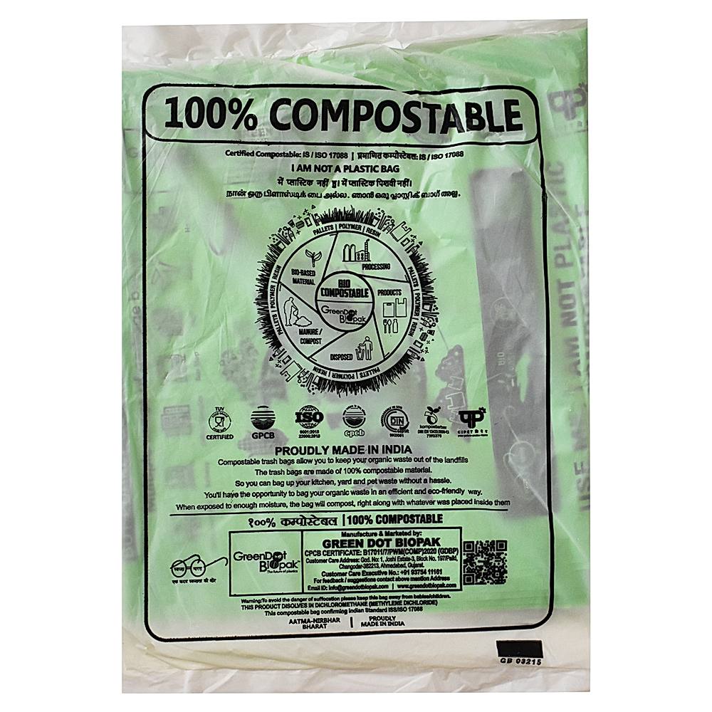 Bio Compostable Green Garbage Bag - 19X21 Inches - 15 U