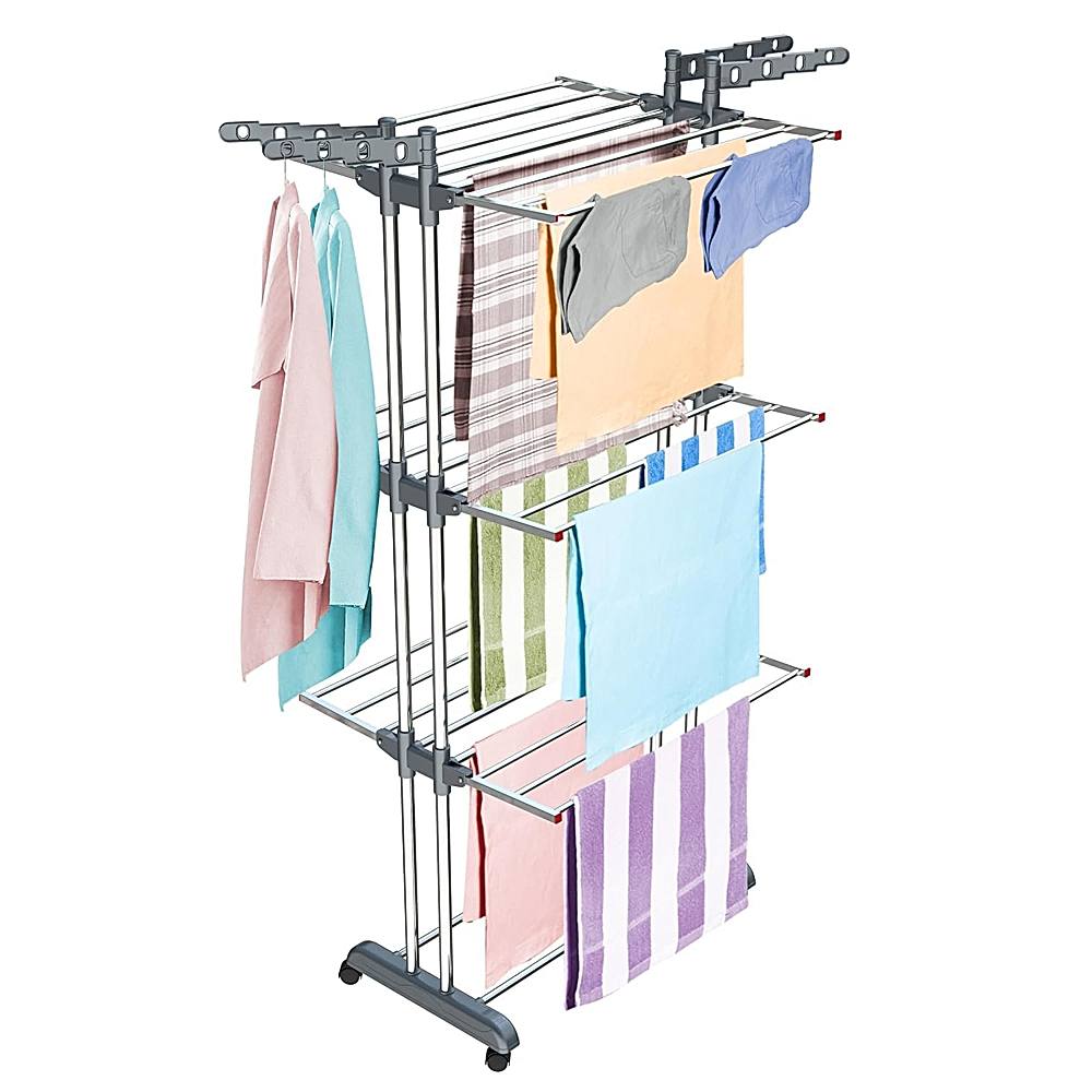 Limetro Stainless Steel Double Pole 3-Layer Cloths Drying Stand - 1 Unit