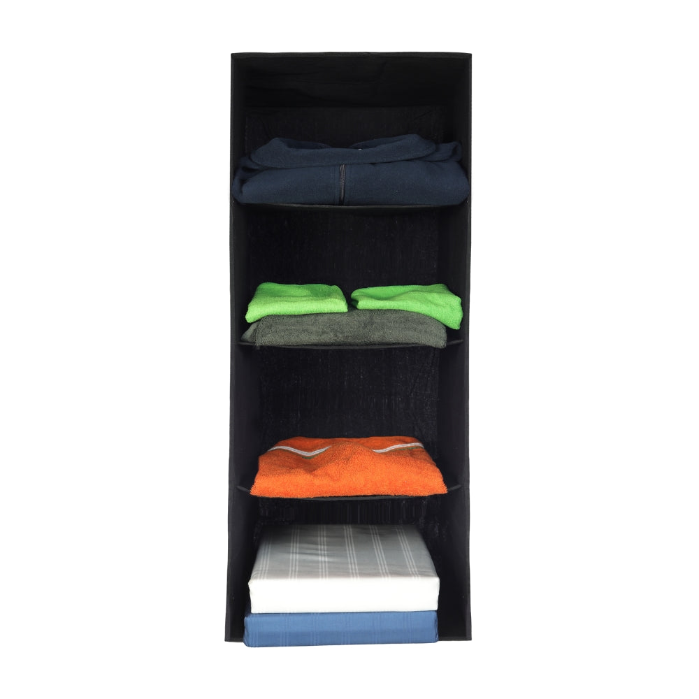 Ecosac 4 Shelf Poly Canvas Hanging Wardrobe Organiser (Black) - 65x25x15 cm - 1 U