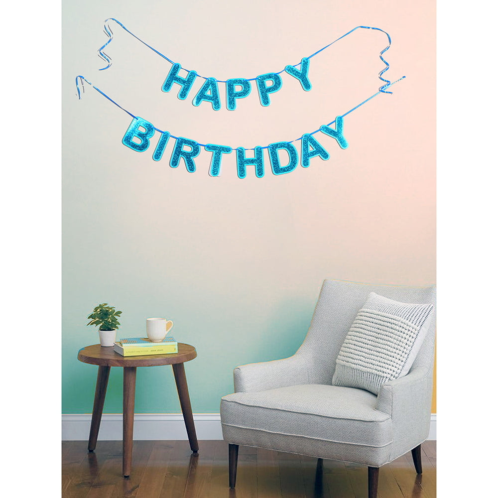 Manovedant Decorative Happy Birthday Pastel Glitter Banner: Blue - 1 U