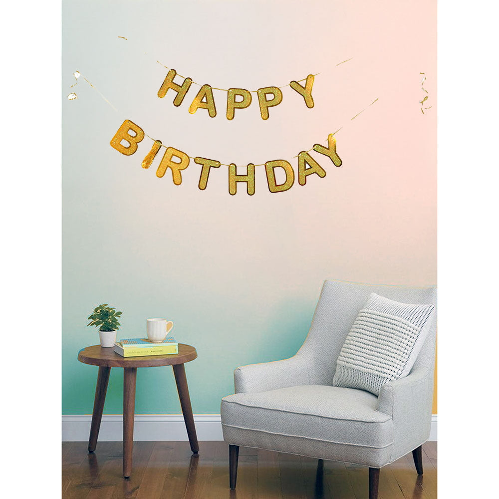 Manovedant Decorative Happy Birthday Pastel Glitter Banner: Gold - 1 U