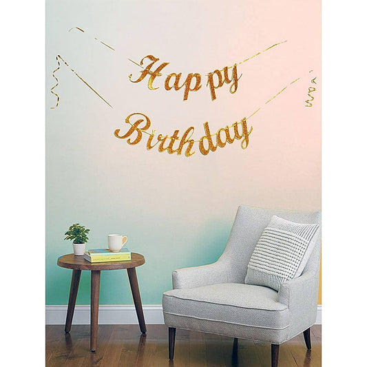 Manovedant Decorative Happy Birthday Pastel Cursive Banner - Gold - 1 U