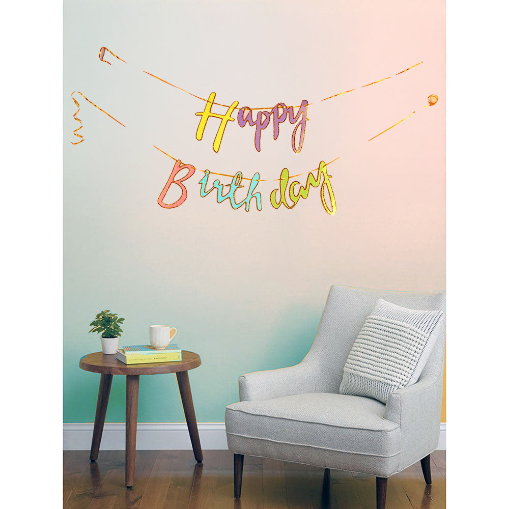 Manovedant Decorative Happy Birthday Cursive Banner: Multicolour - 1 U
