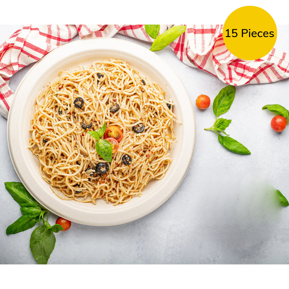 Disposable Bagasse Paper Plates - 17 cms - 15 U