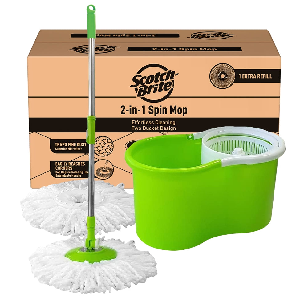 Scotch Brite 2 in 1 Bucket Spin Mop - Green - 1 U