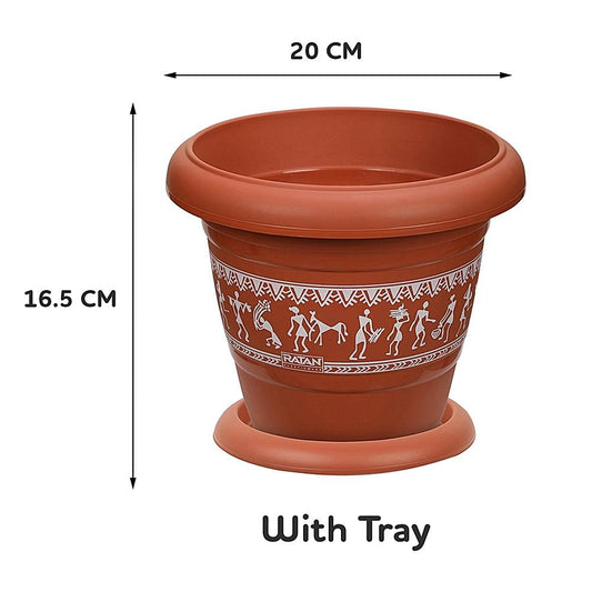 Ratan Varli Planter With Plate - No.3 - 1 U