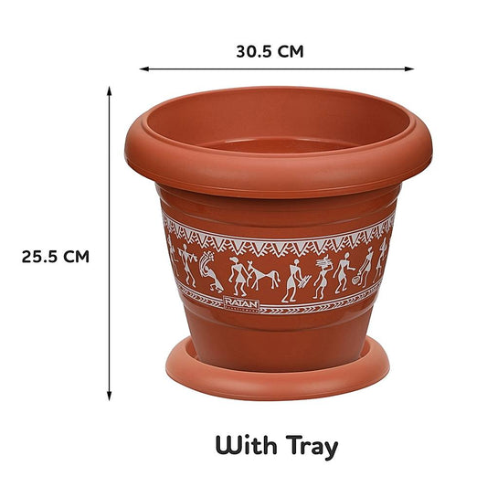 Ratan Varli Planter With Plate - No.5 - 1 U