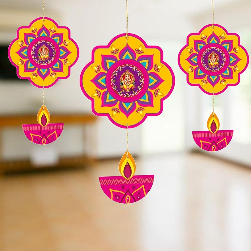 JB Homes Lord Ganesh Printed with Paper Hanging Deepak (HG 3360) - 5 Pieces - 1 U