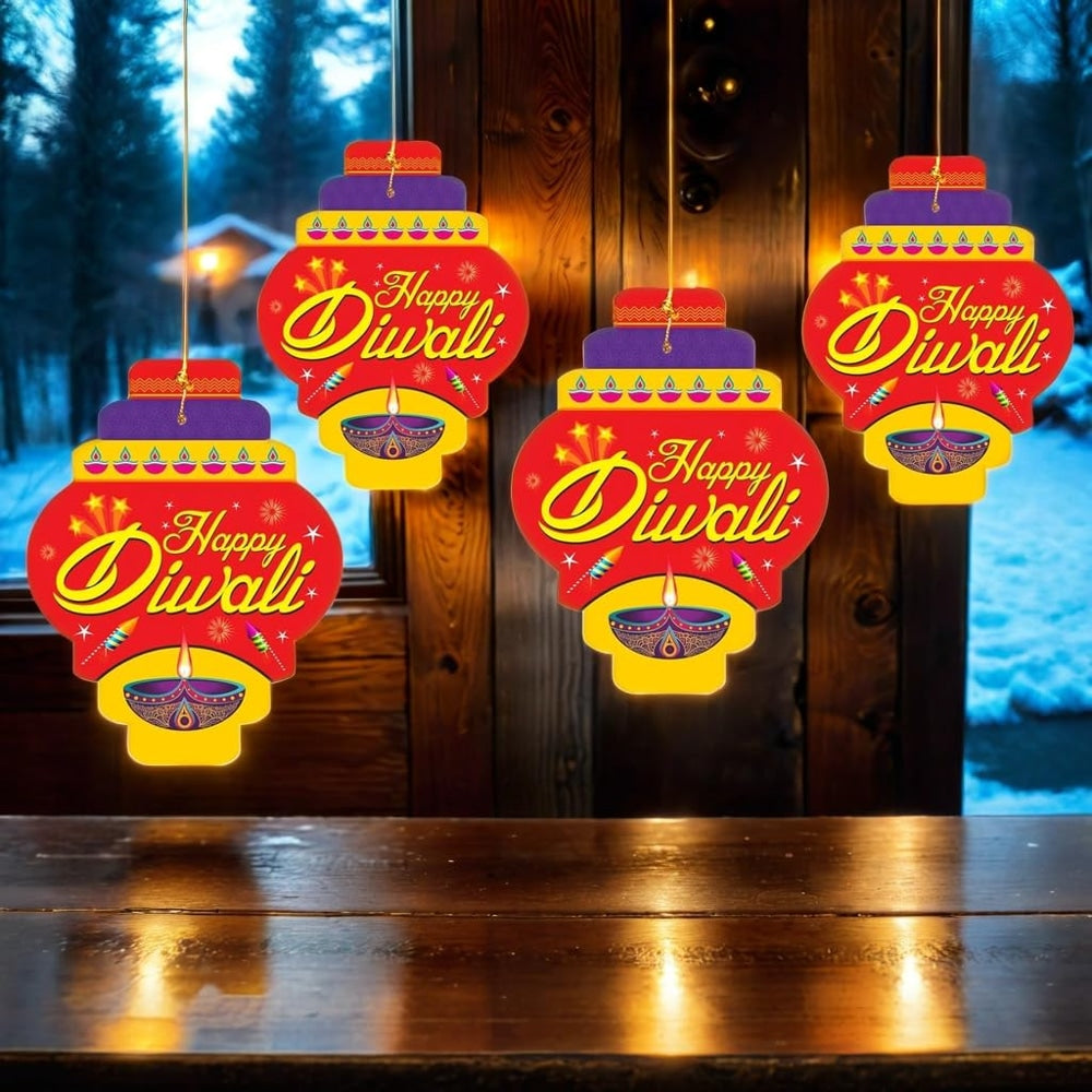 JB Homes Happy Diwali Kandeel Shape Paper Hanging (HG 3277) - 10 Pieces - 1 U