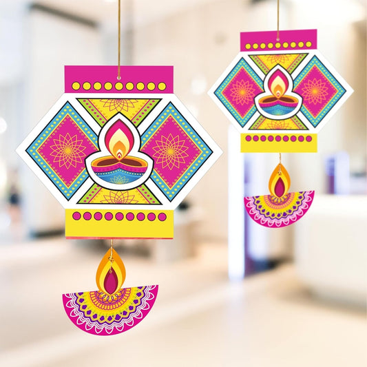 JB Homes Happy Diwali Paper Hanging Kandeel Diya (HG 3116 B) - 10 Pieces - 1 U