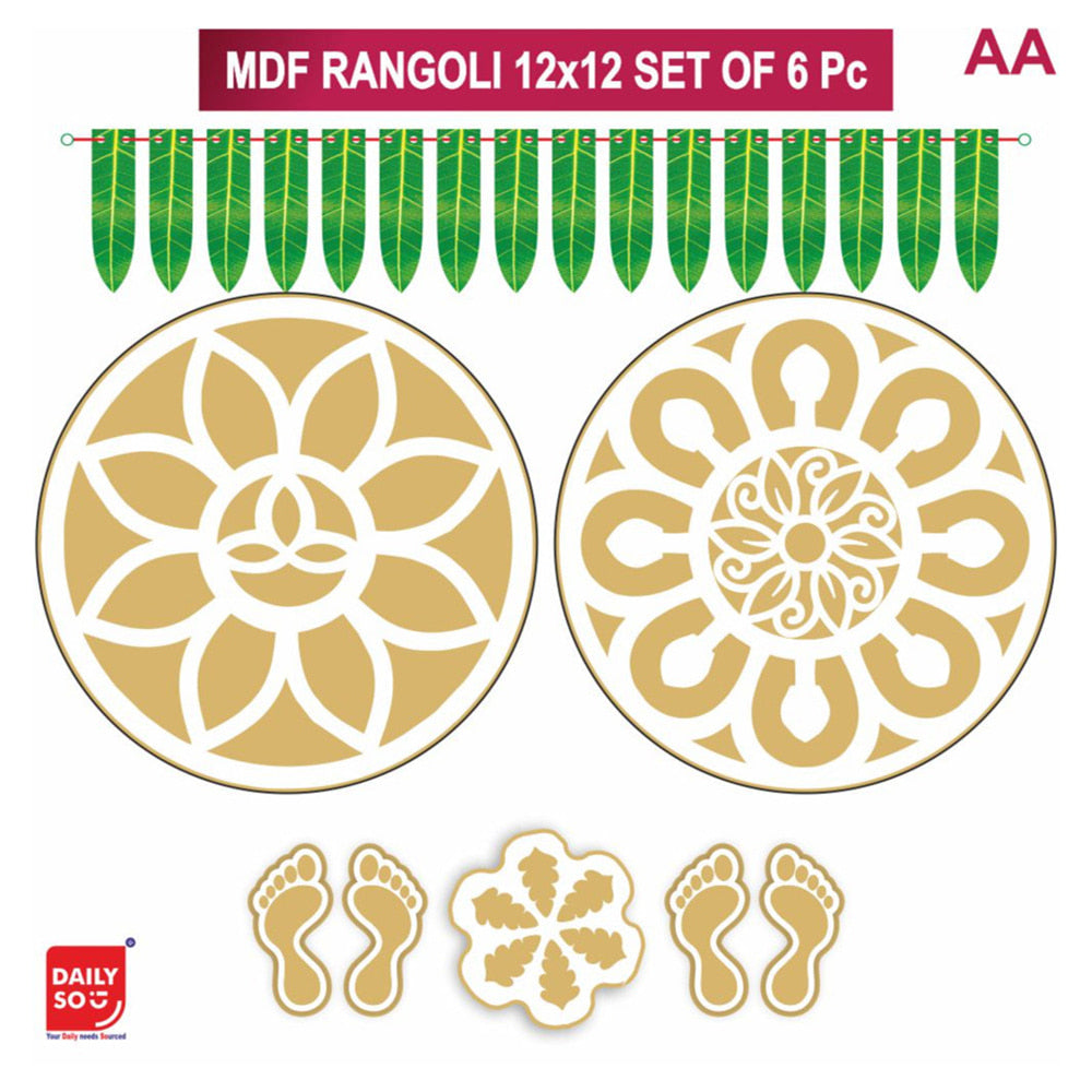 Dailyso Mdf Rangoli Stencil Combo 12 Inch D1 - Pack Of 6 - 1 U