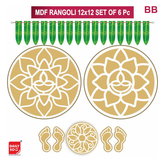 Dailyso Mdf Rangoli Stencil Combo 12 Inch D2 - Pack Of 6 - 1 U