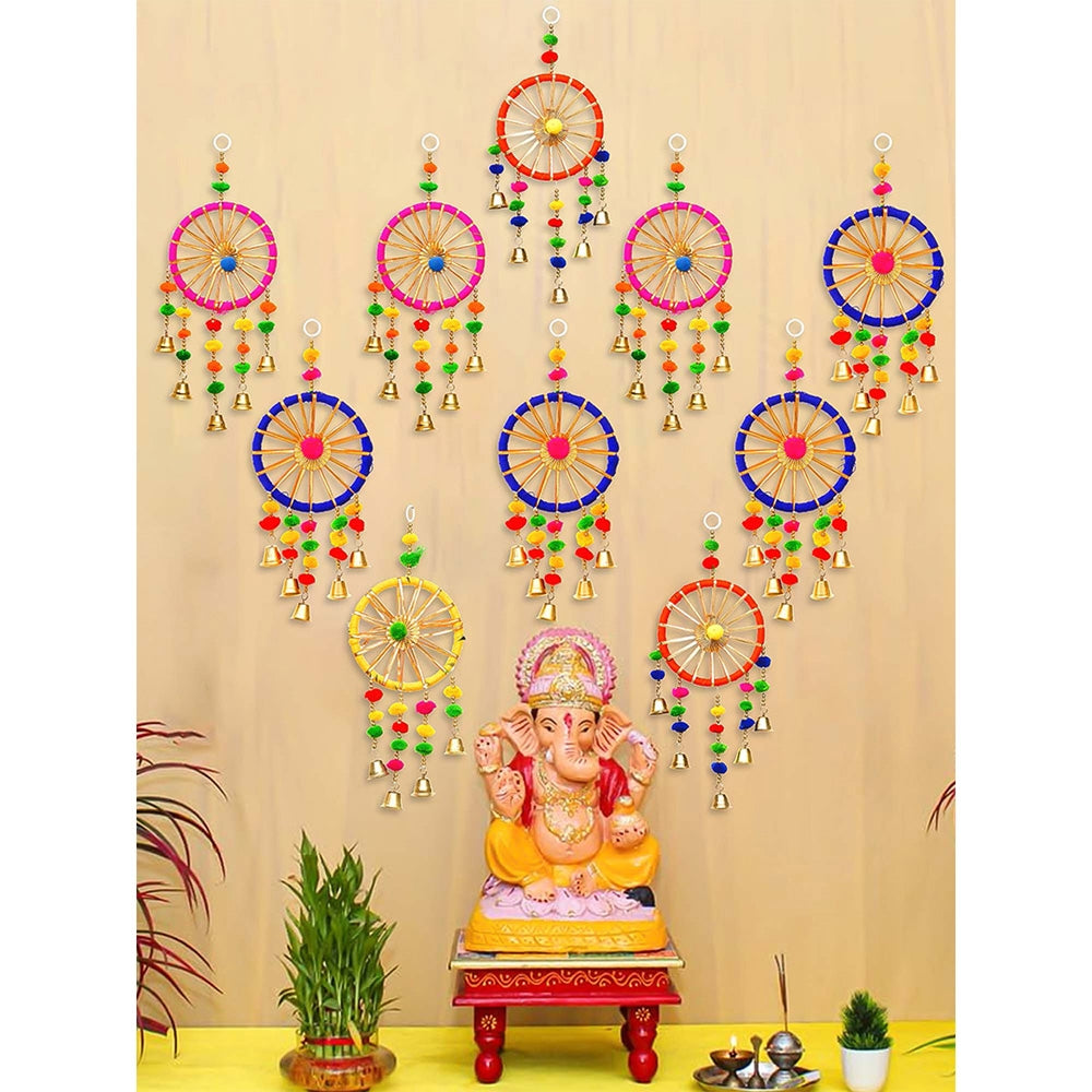 Ecraftindia Gota Patti Bangle & Bells Decorative Wall Door Hangings - Set Of 10 - 10 U