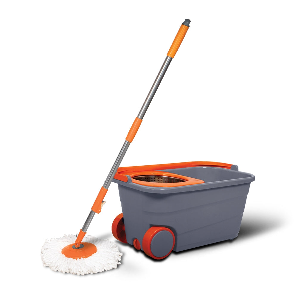 Chakaachak Stainless Steel Shine Spin Bucket Mop - Grey & Orange - 1 U