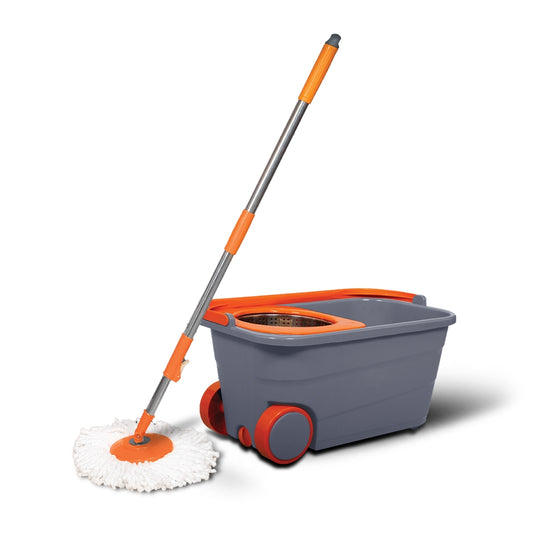Chakaachak Stainless Steel Shine Spin Bucket Mop - Grey & Orange - 1 U