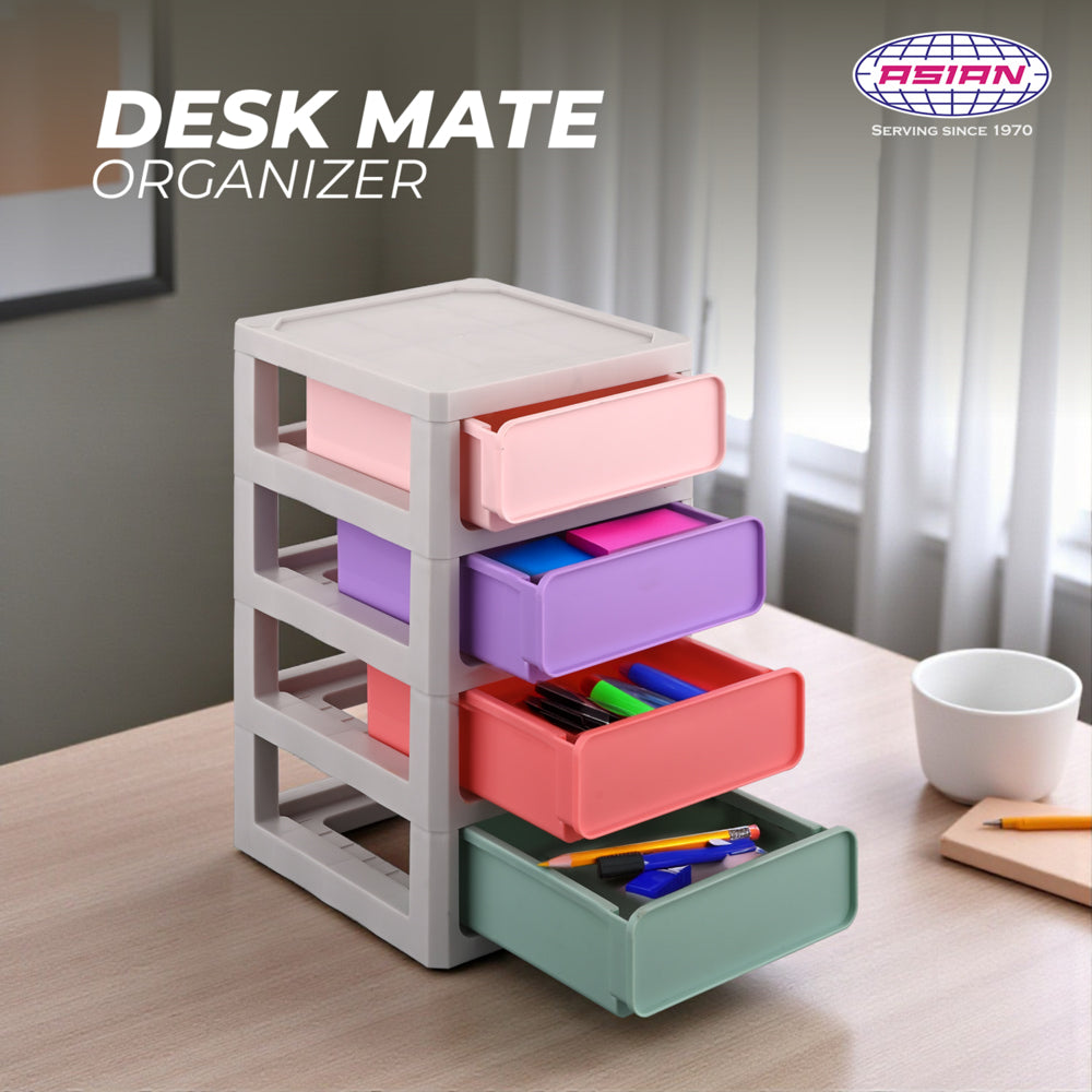 Asian Desk Mate 4 Compartment Mini Drawer (Multicolour) - 1 Unit