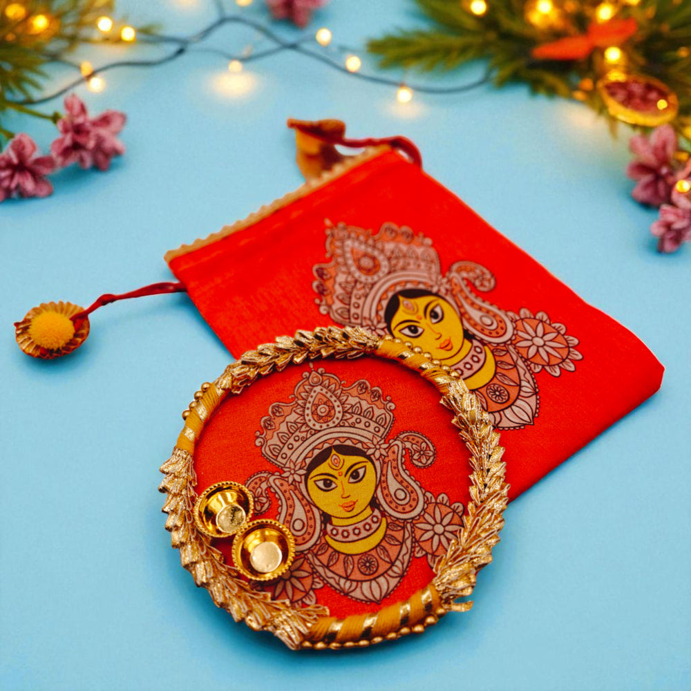 House Of Festival Durga Maa Potli & 6 Inch Pooja Plate - 1 Unit
