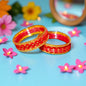 House Of Festival Red & Gold Glass Bangles Set Of 12 - Size 2.6 - 1 Unit