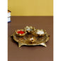 eCraftindia Metal Swastik Designer Pooja Thali With Bowls Diya - Golden - 1 U