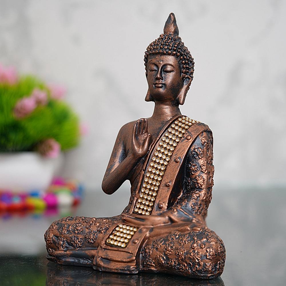eCraftindia Handcrafted Meditating Blessing Lord Buddha Statue - Brown - 1 Unit