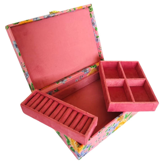 Karv Lockable Printed Faux Leather Jewellery Box - Large (Pink) - 1 U