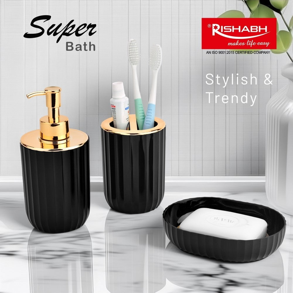 Rishabh Superbath Stylish Bathroom Accessories Set (Black) - Set Of 3 - 3 U