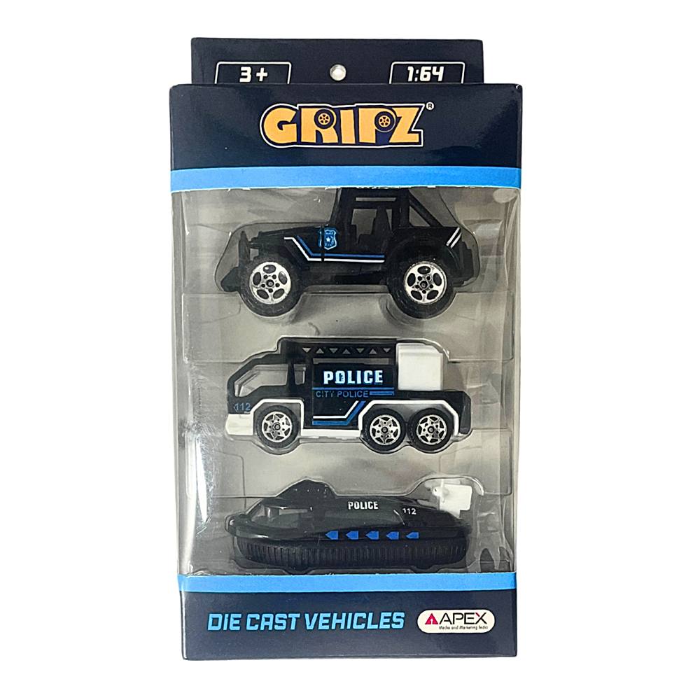 Gripz Diecast City Police Car Set - Pack Of 3 - 1 Unit