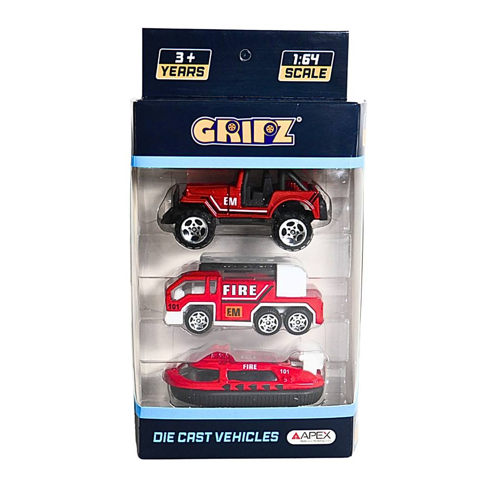 Gripz Diecast Fire Rescue Car Set - Pack Of 3 - 1 Unit