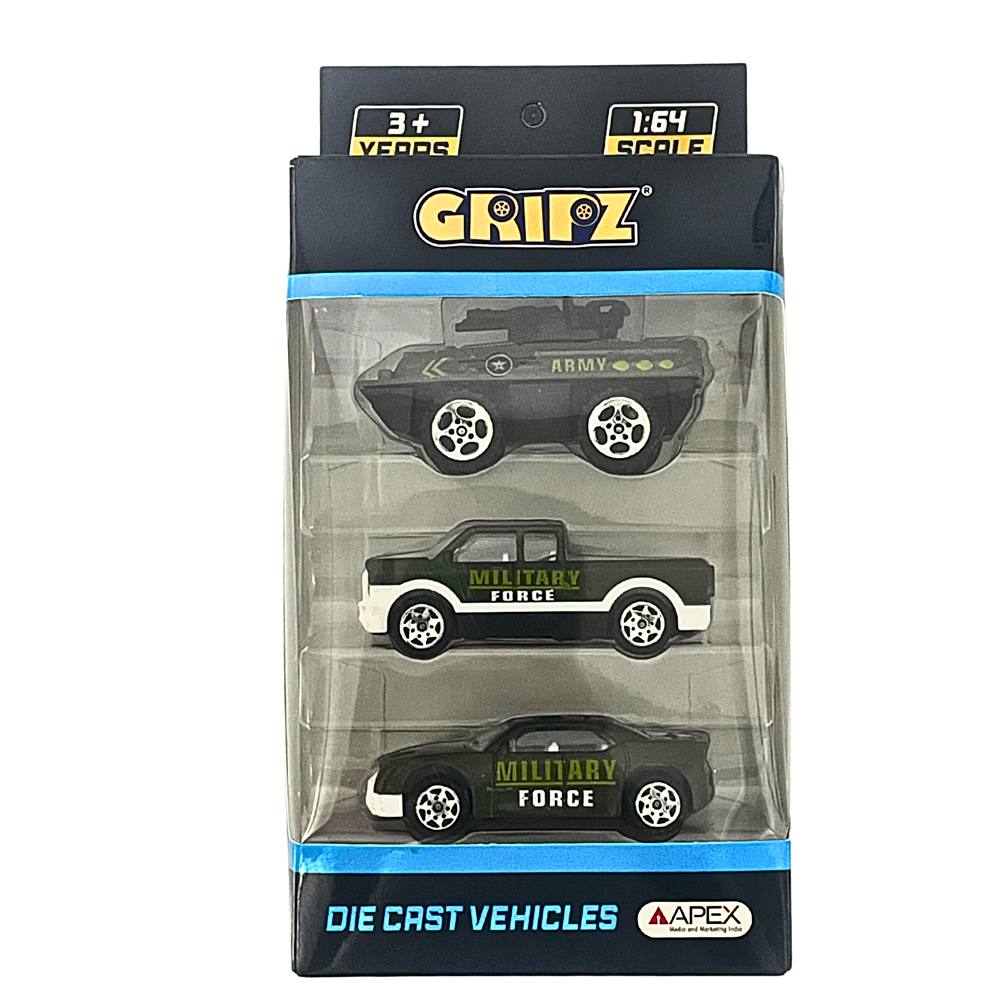 Gripz Diecast Military Army Car Set - Pack Of 3 - 1 Unit