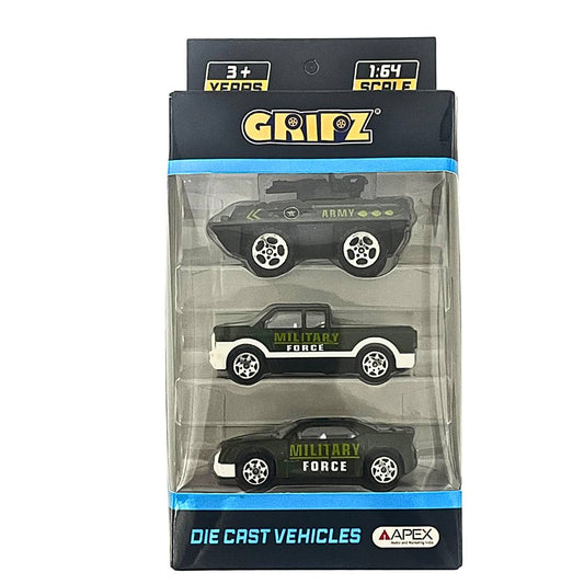 Gripz Diecast Military Army Car Set - Pack Of 3 - 1 Unit