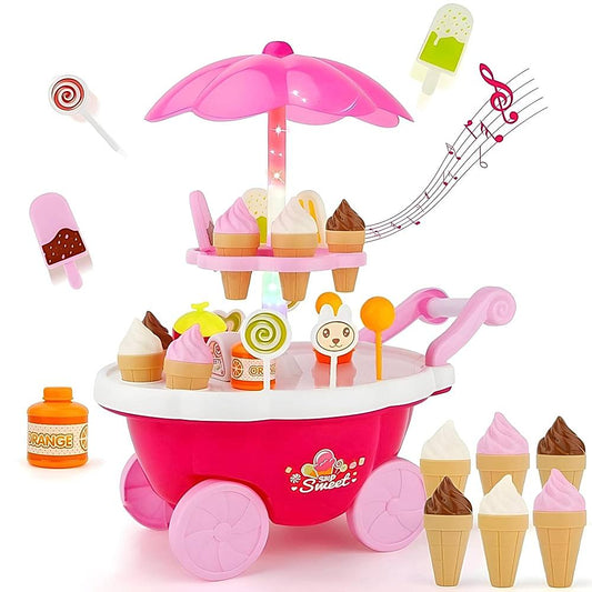 Toyshine Plastic Ice Cream Kitchen Play Cart Set - Pink - 1 U