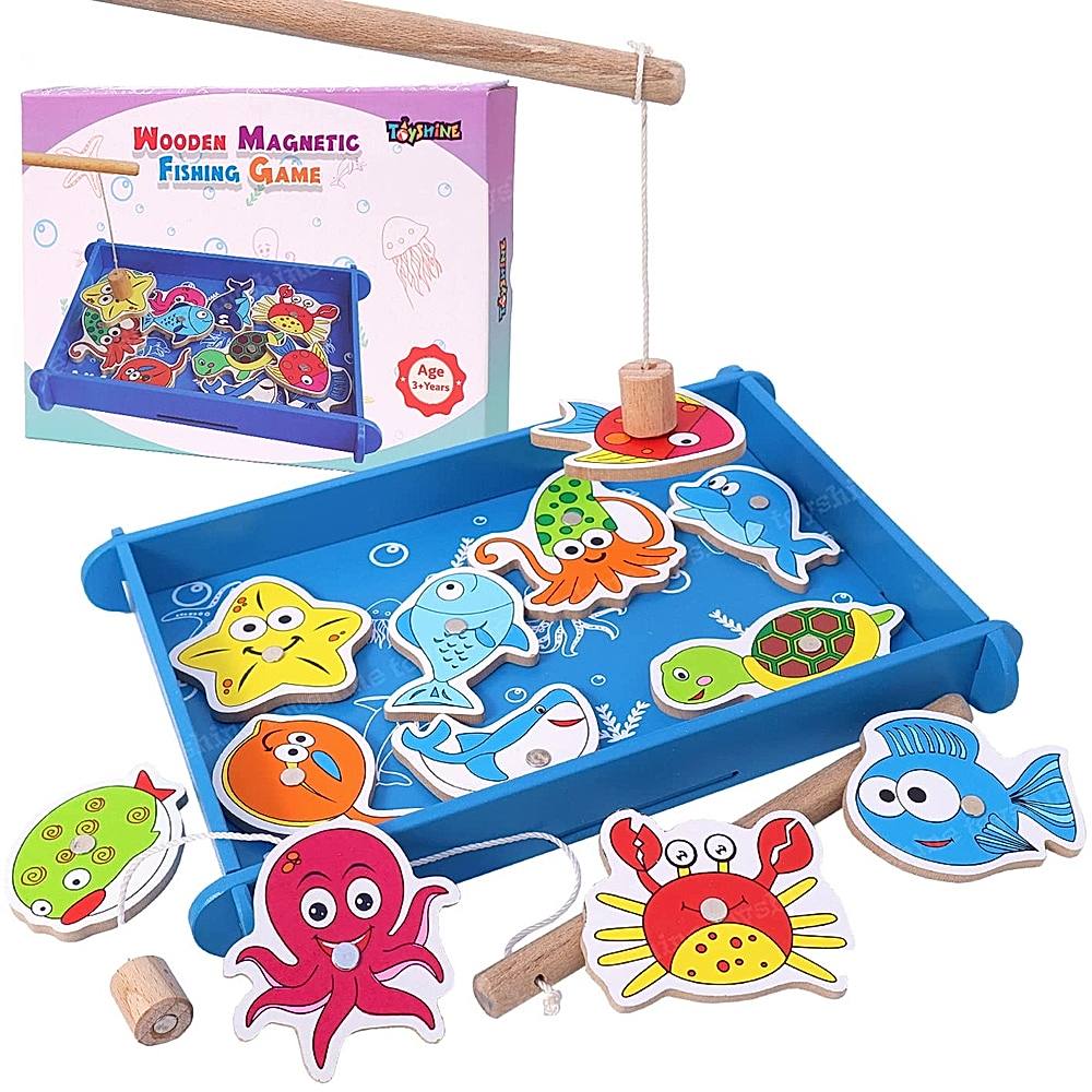 Toyshine Wooden Magnetic Fishing Game - Multicolour (12 Pieces) - 1 U