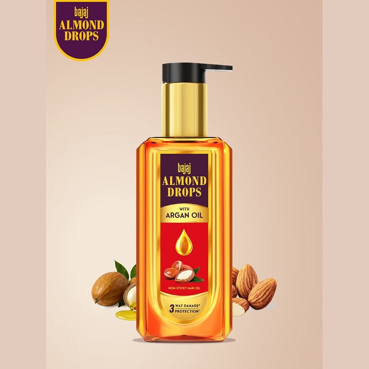 BAJAJ CONSUMER CARE Almond Drops Damage Protection Non-Sticky Hair Oil with Argan - 200ml