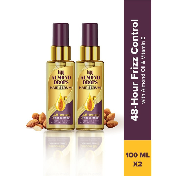 BAJAJ CONSUMER CARE Set of 2 Almond Drops Frizz Control Hair Serum with Oil - 100ml Each