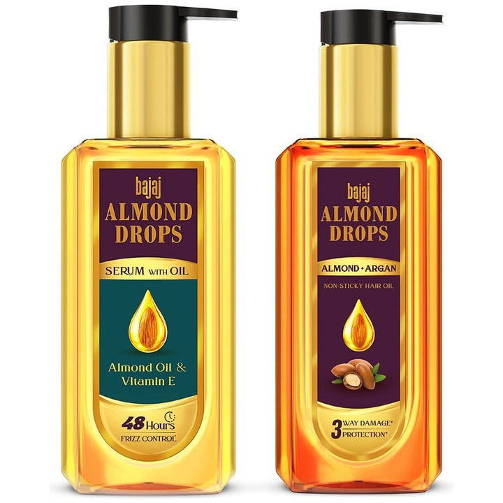 BAJAJ CONSUMER CARE Set of Almond Drops Hair Oil & Frizz Control Hair Serum with Oil
