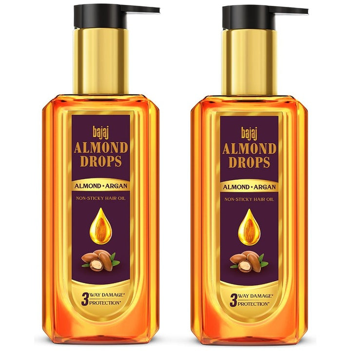 BAJAJ CONSUMER CARE Set of 2 Almond Drops 3 Way Damage Protection Hair Oil - 200ml Each