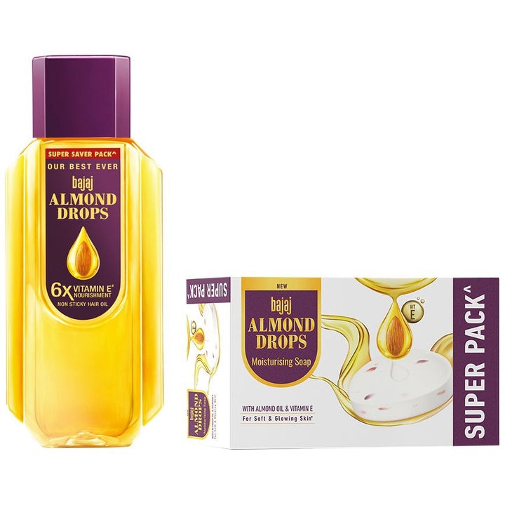 BAJAJ CONSUMER CARE Almond Drops Non-Sticky Hair Oil + Set of 5 Almond Drops Soap