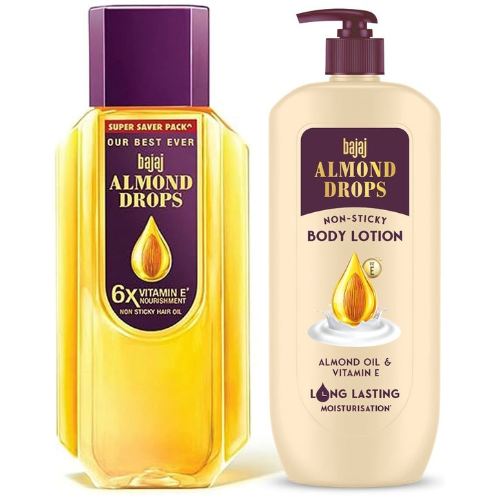 BAJAJ CONSUMER CARE Set of Almond Drops Hair Oil 650ml & Body Lotion 600ml