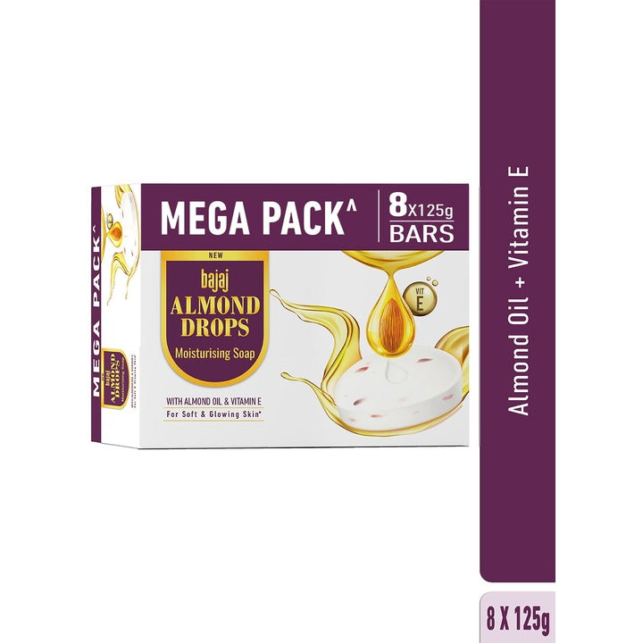 BAJAJ CONSUMER CARE Set of 8 Almond Drops Moisturizing Soaps - 125 g Each