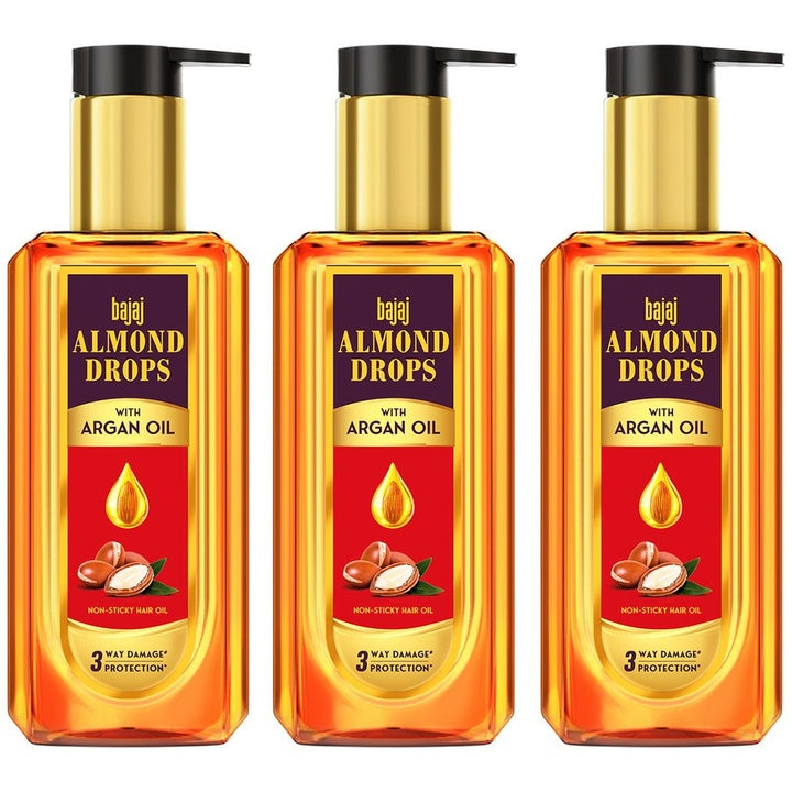 BAJAJ CONSUMER CARE Set Of 3 Almond Drops Non-Sticky Hair Oil With Argan - 200ml Each