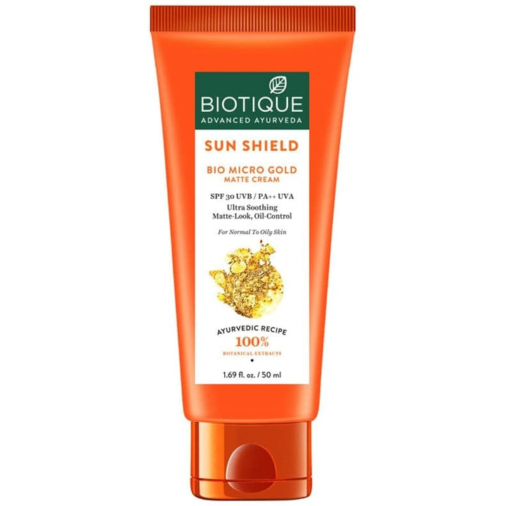 Biotique Unisex Sun Shield SPF 30 UVB/PA++ UVA Bio Micro Gold Matte Sunscreen Cream 50 ml