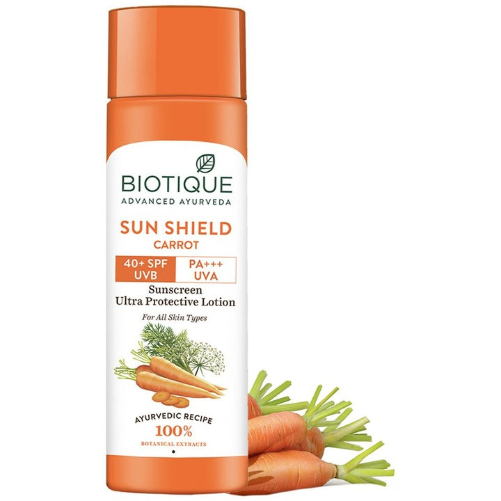 Biotique Sun Shield Carrot 40+SPF UVA UVB Sunscreen Ultra Protective Lotion - 120ml