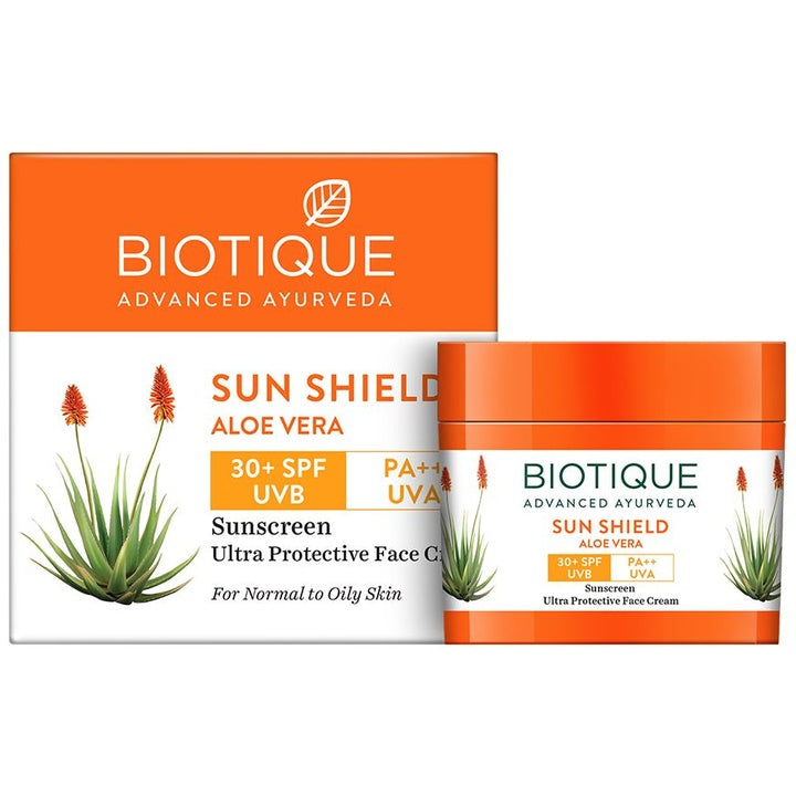 Biotique Sun Shield Aloe Vera 30+ SPF Ultra Protective Face Cream Normal to Oily Skin 50g