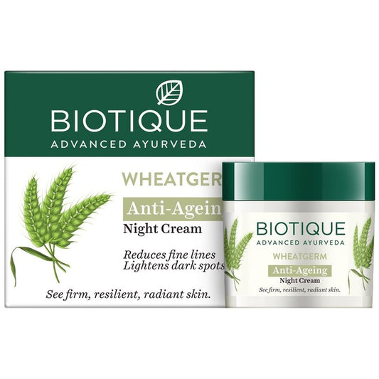 Biotique Wheatgerm Anti-Ageing Night Cream - Targeting Wrinkles & Dull, Dry Skin - 50g