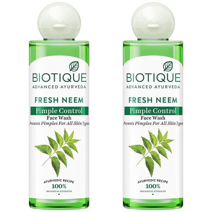Biotique Set of 2 Fresh Neem Pimple Control Face Wash for Acne Prone Skin - 200 ml each