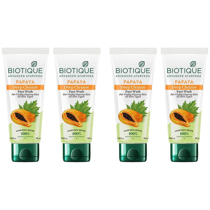 Biotique Set of 4 Papaya Deep Cleanse Visibly Glowing Skin Face Wash - 100ml Each
