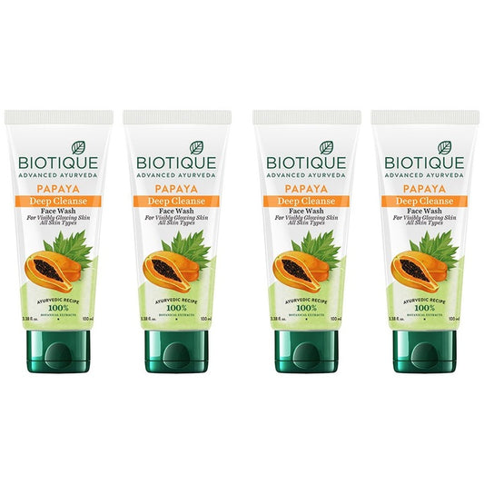 Biotique Set of 4 Papaya Deep Cleanse Visibly Glowing Skin Face Wash - 100ml Each