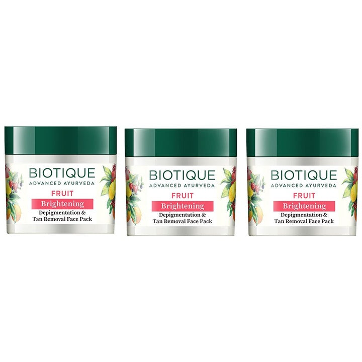 Biotique Set of 3 Fruit Brightening Depigmentation & Tan Removal Face Pack - 75 g each